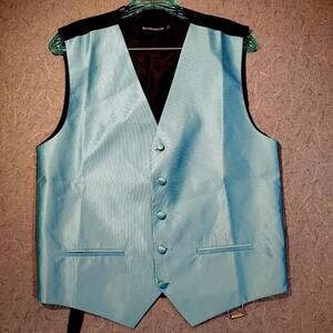 BuyYourTies.com Men's Aqua Formal Wedding/prom/grad Satin Vest Xs